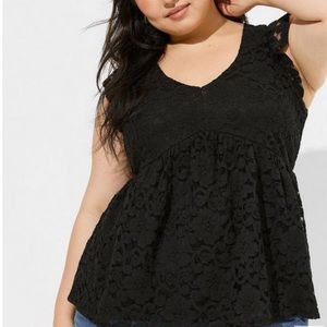 Stretch Lace V-Neck Ruffle Babydoll